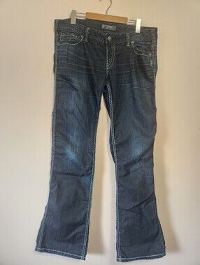 Silver Jeans Co. Frances 18" Bootcut Flare Dark Wash Contrast Stitch Size 33